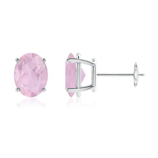 9x7mm AAA Prong-Set Oval Solitaire Rose Quartz Stud Earrings in 18K White Gold