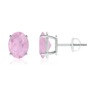 9x7mm AAAA Prong-Set Oval Solitaire Rose Quartz Stud Earrings in P950 Platinum