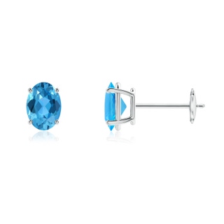 7x5mm AAA Prong-Set Oval Solitaire Swiss Blue Topaz Stud Earrings in White Gold