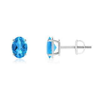 7x5mm AAAA Prong-Set Oval Solitaire Swiss Blue Topaz Stud Earrings in P950 Platinum