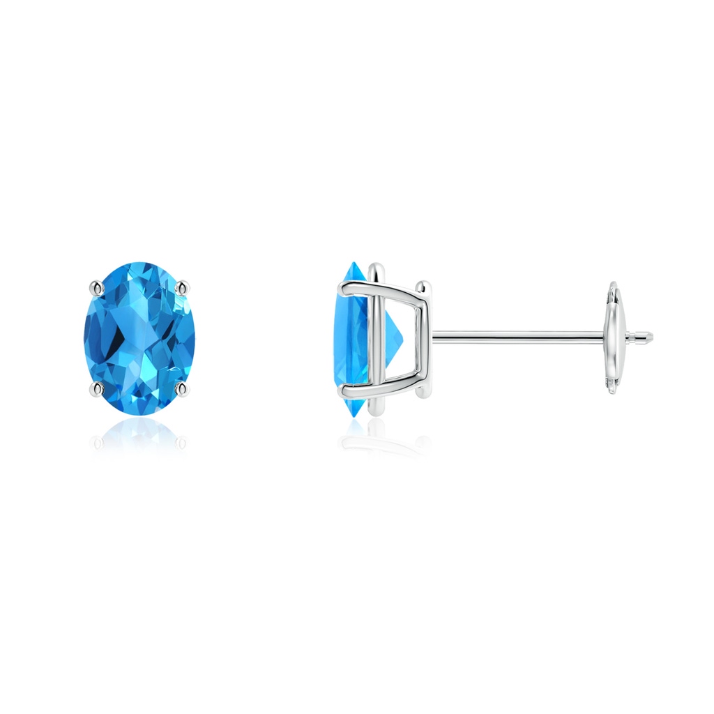 7x5mm AAAA Prong-Set Oval Solitaire Swiss Blue Topaz Stud Earrings in White Gold
