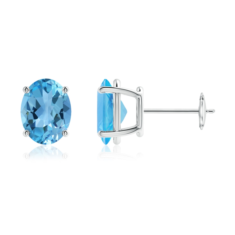 9x7mm AA Prong-Set Oval Solitaire Swiss Blue Topaz Stud Earrings in White Gold 