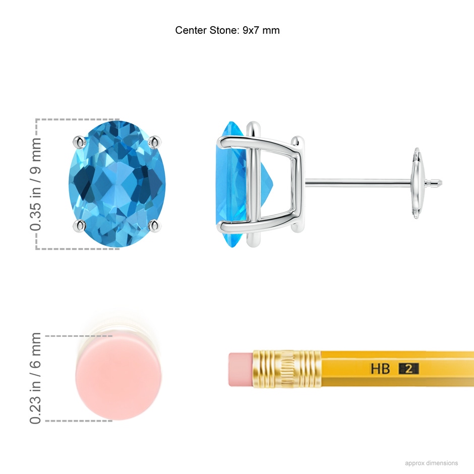 9x7mm AAA Prong-Set Oval Solitaire Swiss Blue Topaz Stud Earrings in White Gold ruler