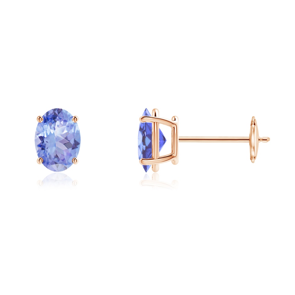 7x5mm A Prong-Set Oval Solitaire Tanzanite Stud Earrings in Rose Gold 
