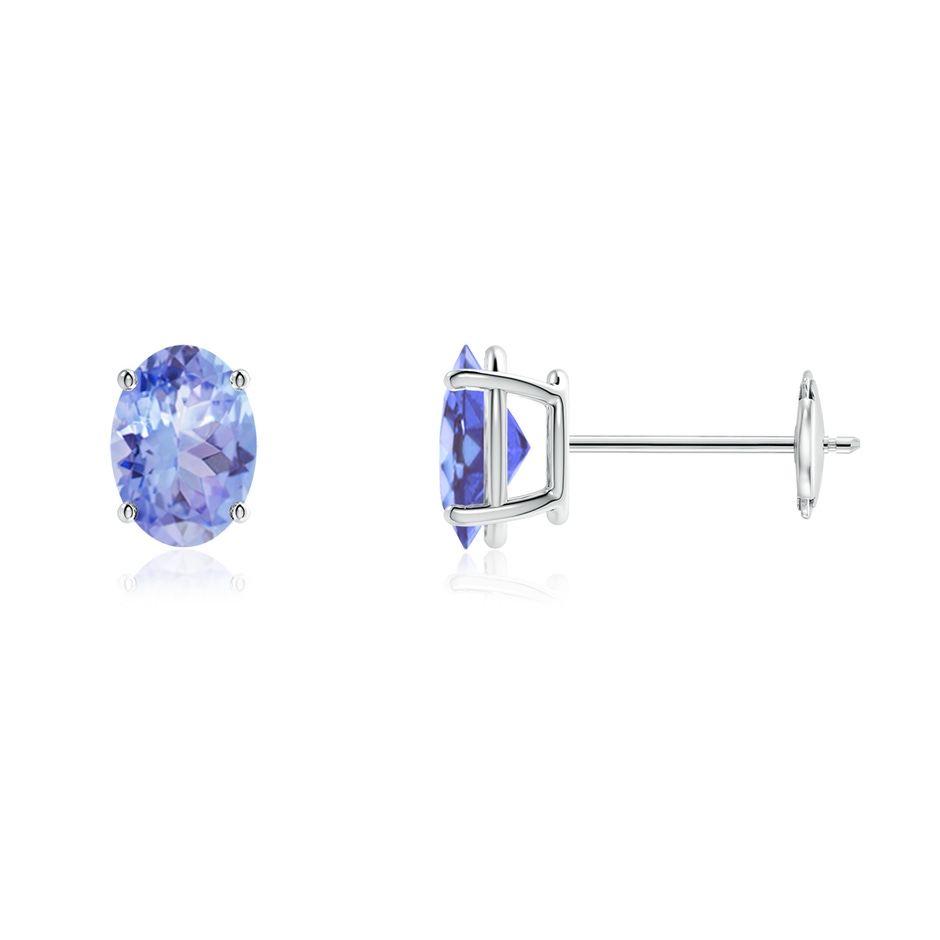 7x5mm A Prong-Set Oval Solitaire Tanzanite Stud Earrings in White Gold 