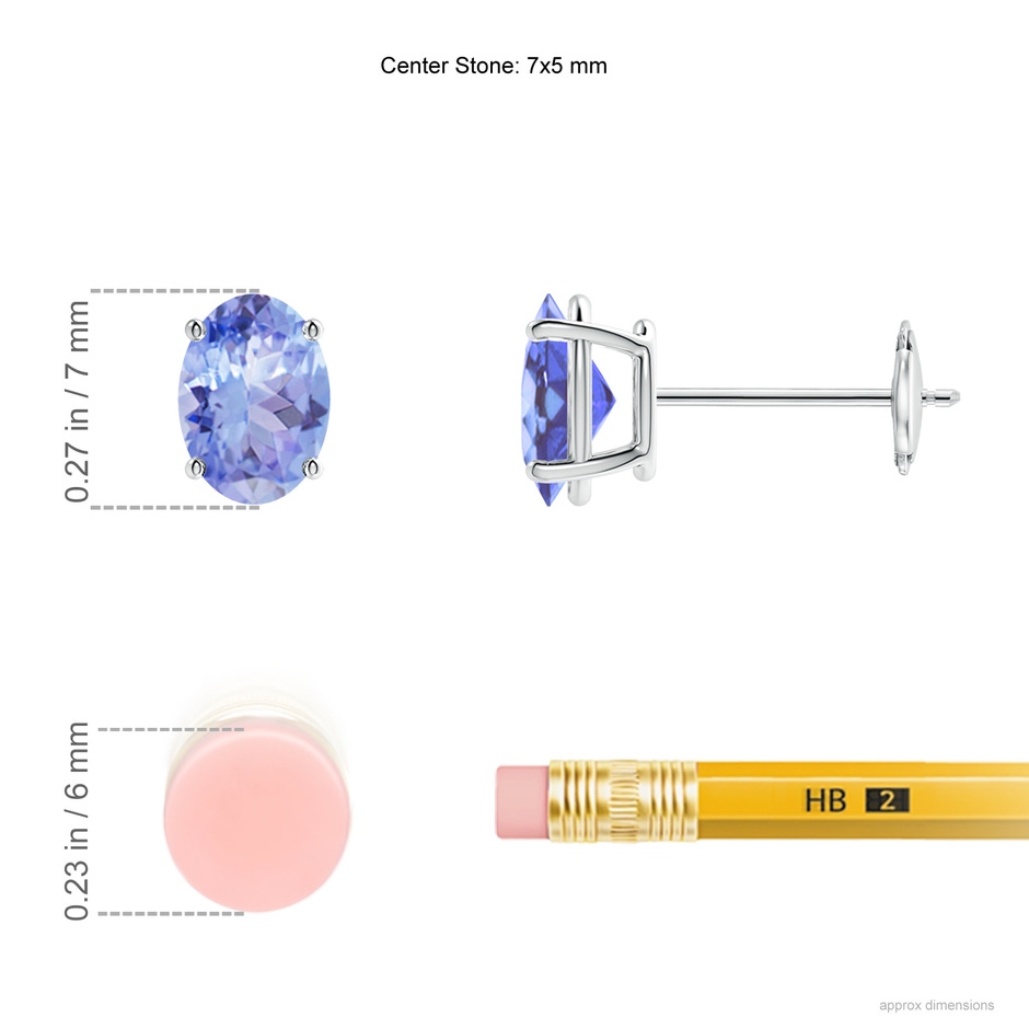 7x5mm A Prong-Set Oval Solitaire Tanzanite Stud Earrings in White Gold ruler