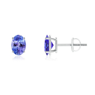 7x5mm AA Prong-Set Oval Solitaire Tanzanite Stud Earrings in P950 Platinum