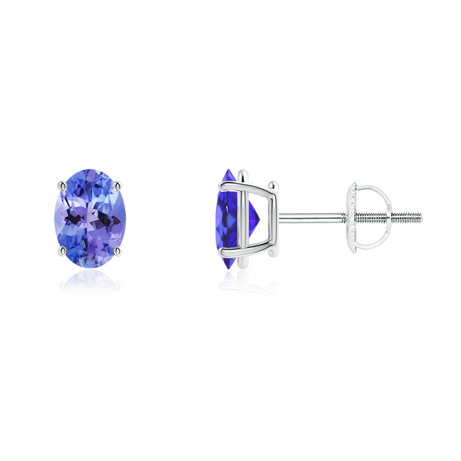 7x5mm AA Prong-Set Oval Solitaire Tanzanite Stud Earrings in P950 Platinum 