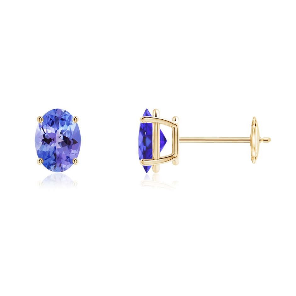7x5mm AA Prong-Set Oval Solitaire Tanzanite Stud Earrings in Yellow Gold 