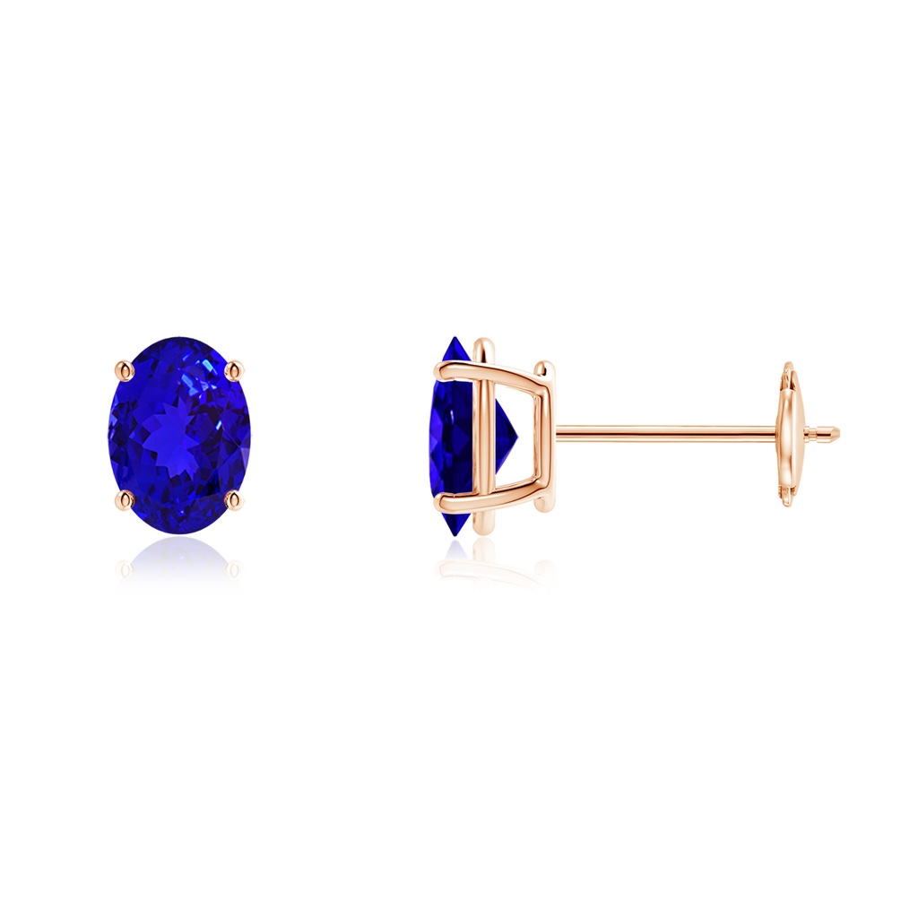 7x5mm AAAA Prong-Set Oval Solitaire Tanzanite Stud Earrings in Rose Gold