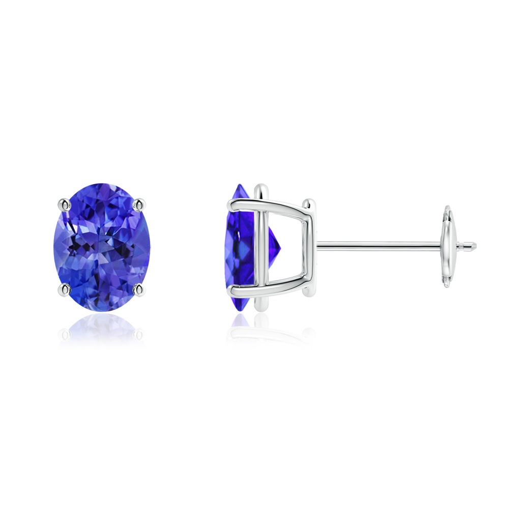 8x6mm AAA Prong-Set Oval Solitaire Tanzanite Stud Earrings in White Gold