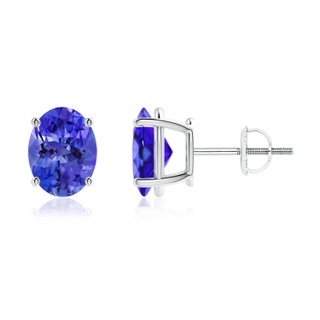 9x7mm AAA Prong-Set Oval Solitaire Tanzanite Stud Earrings in P950 Platinum