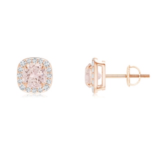 5mm A Claw-Set Morganite and Diamond Cushion Halo Stud Earrings in 9K Rose Gold