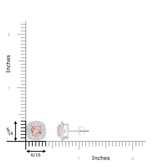 6mm AAA Claw-Set Morganite and Diamond Cushion Halo Stud Earrings in P950 Platinum product image