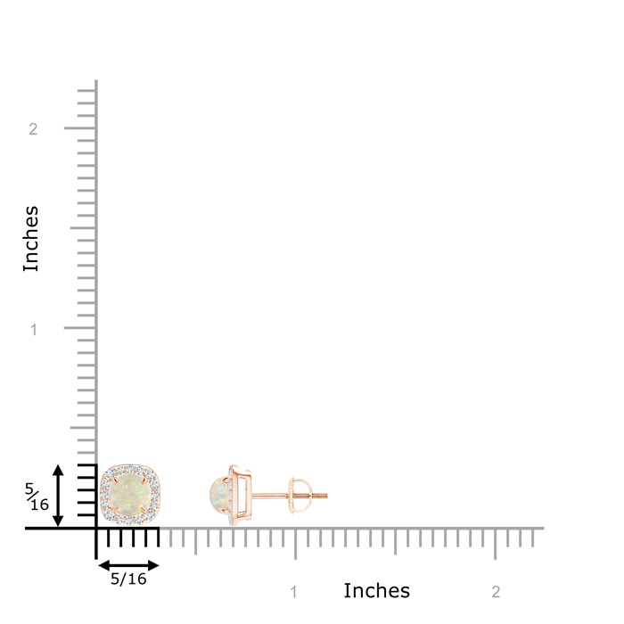 5mm AAA Claw-Set Cabochon Opal and Diamond Cushion Halo Earrings in Rose Gold product image