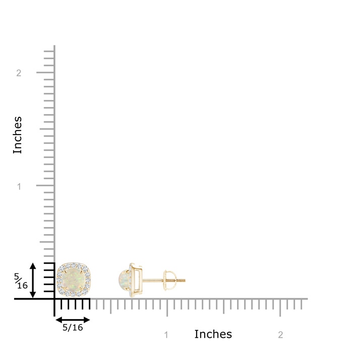 5mm AAA Claw-Set Cabochon Opal and Diamond Cushion Halo Earrings in Yellow Gold product image