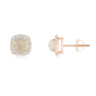 5mm AAAA Claw-Set Cabochon Opal and Diamond Cushion Halo Earrings in 9K Rose Gold