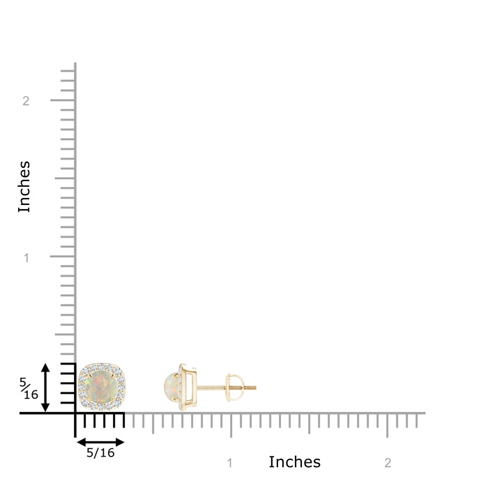 5mm AAAA Claw-Set Cabochon Opal and Diamond Cushion Halo Earrings in Yellow Gold product image