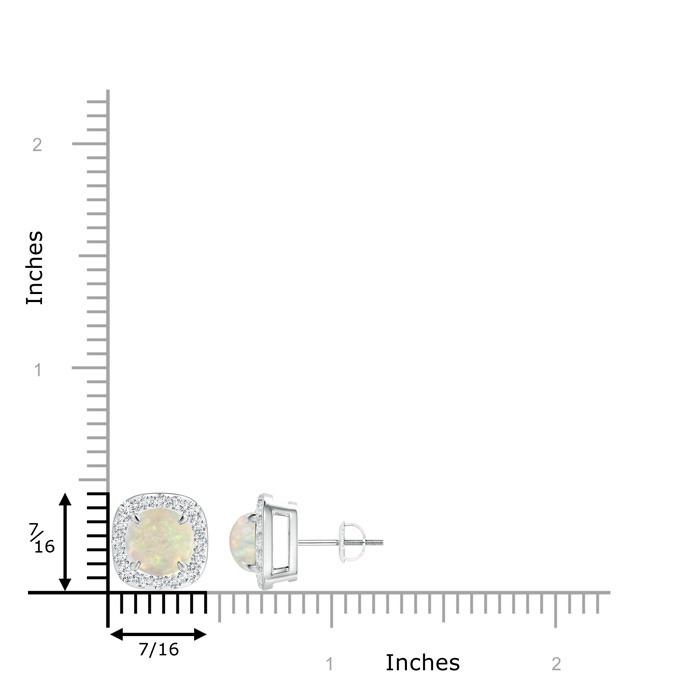 7mm AAA Claw-Set Cabochon Opal and Diamond Cushion Halo Earrings in White Gold product image