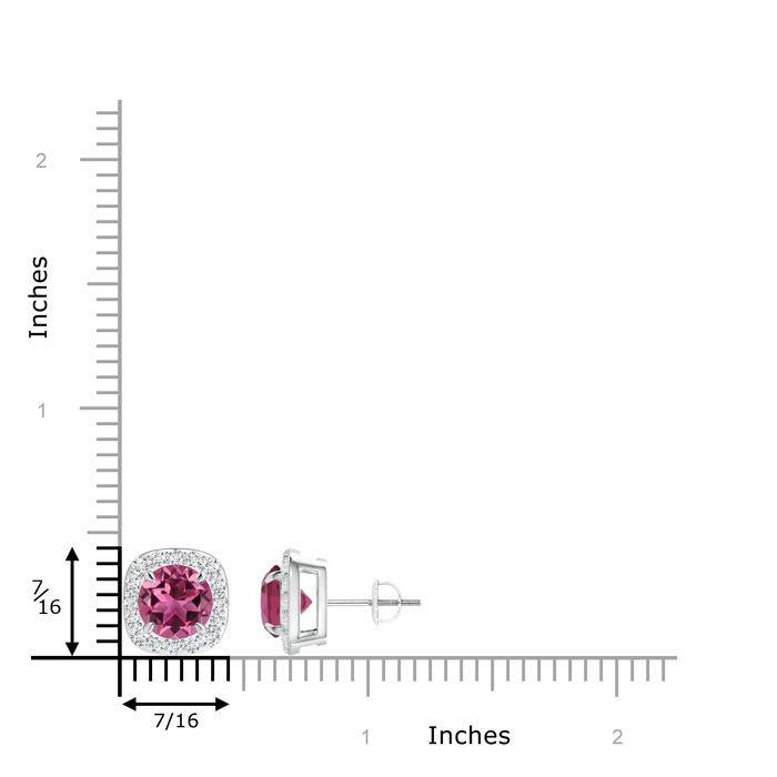 7mm AAAA Claw-Set Pink Tourmaline and Diamond Cushion Halo Earrings in White Gold Product Image