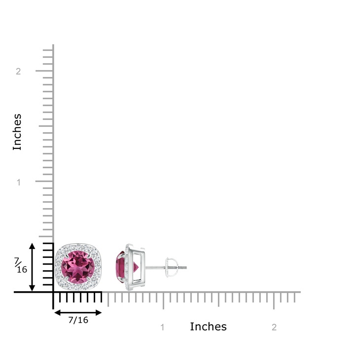 7mm AAAA Claw-Set Pink Tourmaline and Diamond Cushion Halo Earrings in White Gold product image