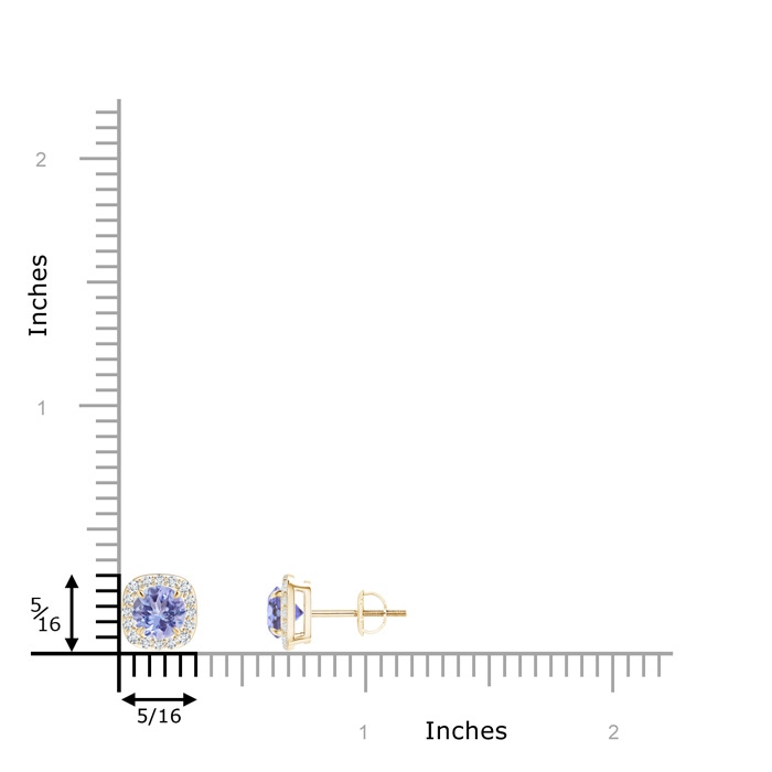 5mm AA Claw-Set Tanzanite and Diamond Cushion Halo Stud Earrings in Yellow Gold product image