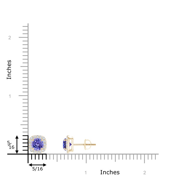 5mm AAA Claw-Set Tanzanite and Diamond Cushion Halo Stud Earrings in Yellow Gold product image