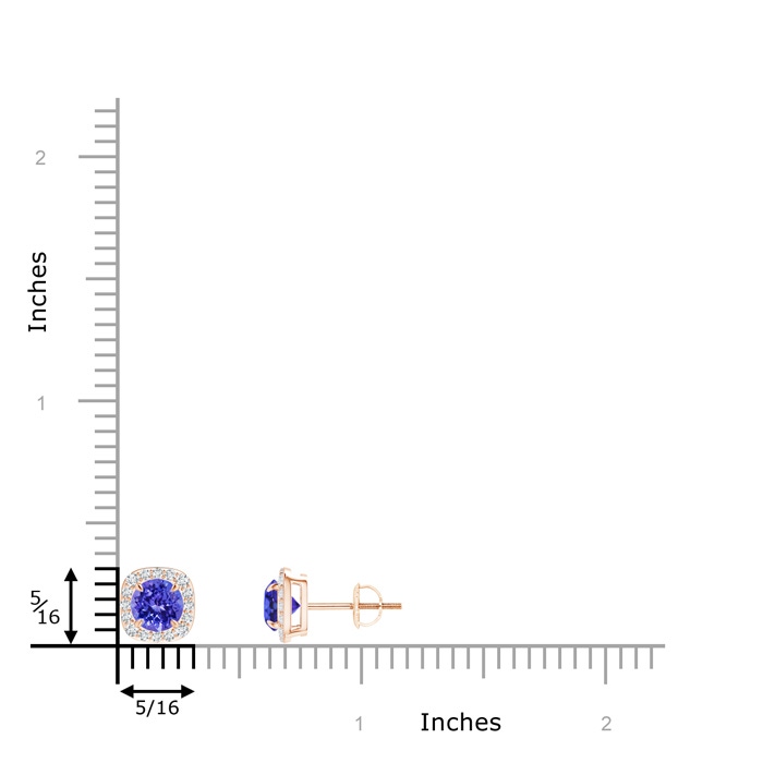 5mm AAAA Claw-Set Tanzanite and Diamond Cushion Halo Stud Earrings in Rose Gold product image