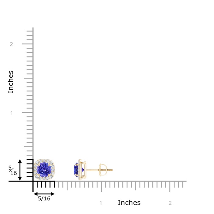 5mm AAAA Claw-Set Tanzanite and Diamond Cushion Halo Stud Earrings in Yellow Gold product image