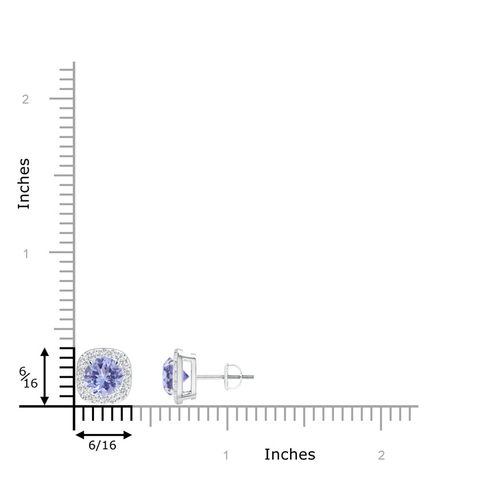 6mm A Claw-Set Tanzanite and Diamond Cushion Halo Stud Earrings in White Gold product image