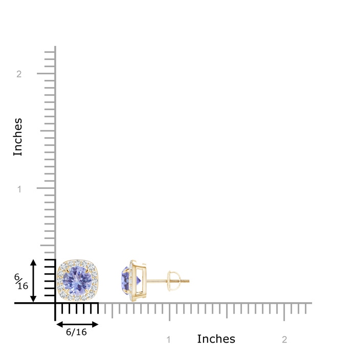 6mm A Claw-Set Tanzanite and Diamond Cushion Halo Stud Earrings in Yellow Gold product image