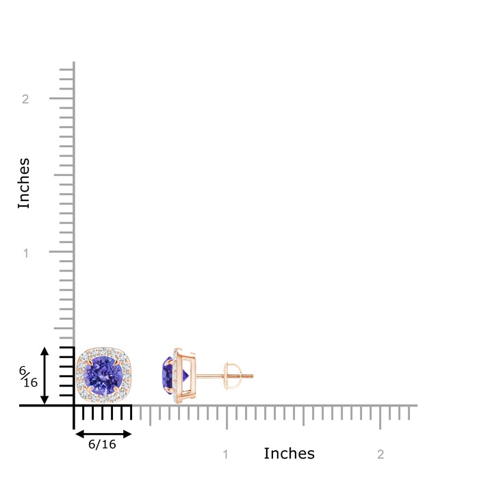 6mm AA Claw-Set Tanzanite and Diamond Cushion Halo Stud Earrings in Rose Gold product image