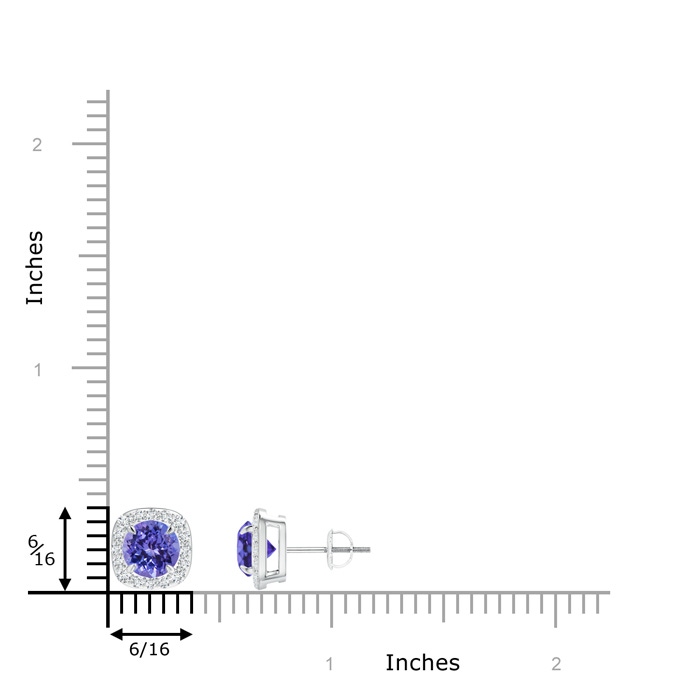 6mm AA Claw-Set Tanzanite and Diamond Cushion Halo Stud Earrings in White Gold product image