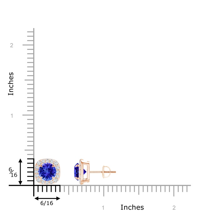6mm AAA Claw-Set Tanzanite and Diamond Cushion Halo Stud Earrings in Rose Gold product image