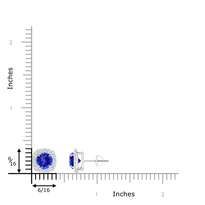 6mm AAA Claw-Set Tanzanite and Diamond Cushion Halo Stud Earrings in White Gold product image