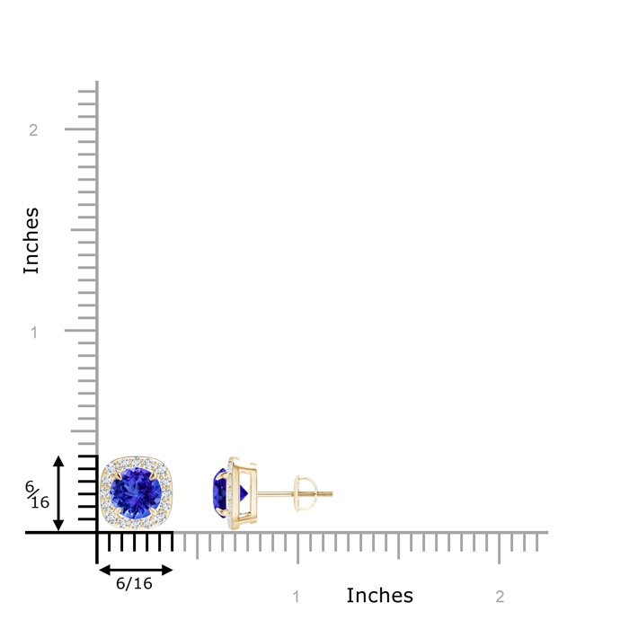6mm AAA Claw-Set Tanzanite and Diamond Cushion Halo Stud Earrings in Yellow Gold product image