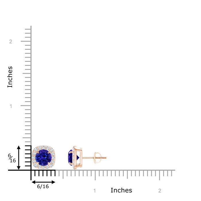 6mm AAAA Claw-Set Tanzanite and Diamond Cushion Halo Stud Earrings in Rose Gold product image