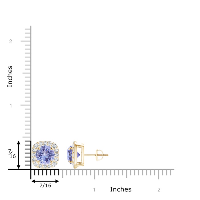 7mm A Claw-Set Tanzanite and Diamond Cushion Halo Stud Earrings in Yellow Gold product image