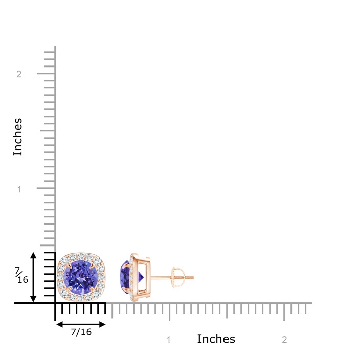 7mm AA Claw-Set Tanzanite and Diamond Cushion Halo Stud Earrings in Rose Gold product image