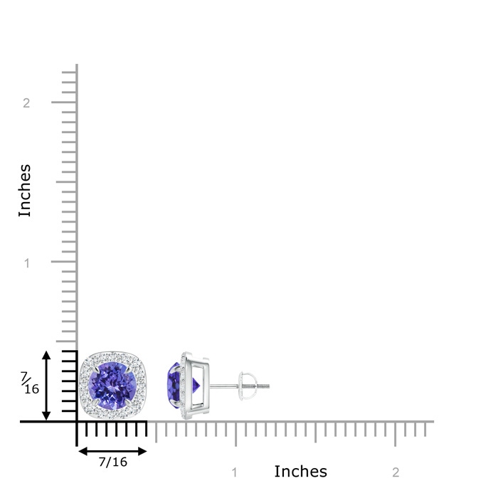 7mm AA Claw-Set Tanzanite and Diamond Cushion Halo Stud Earrings in White Gold product image