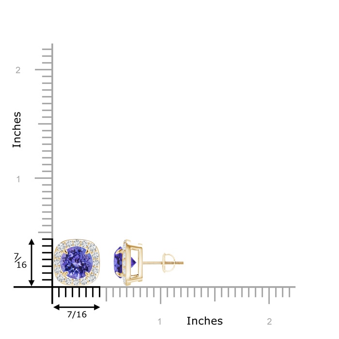 7mm AA Claw-Set Tanzanite and Diamond Cushion Halo Stud Earrings in Yellow Gold product image