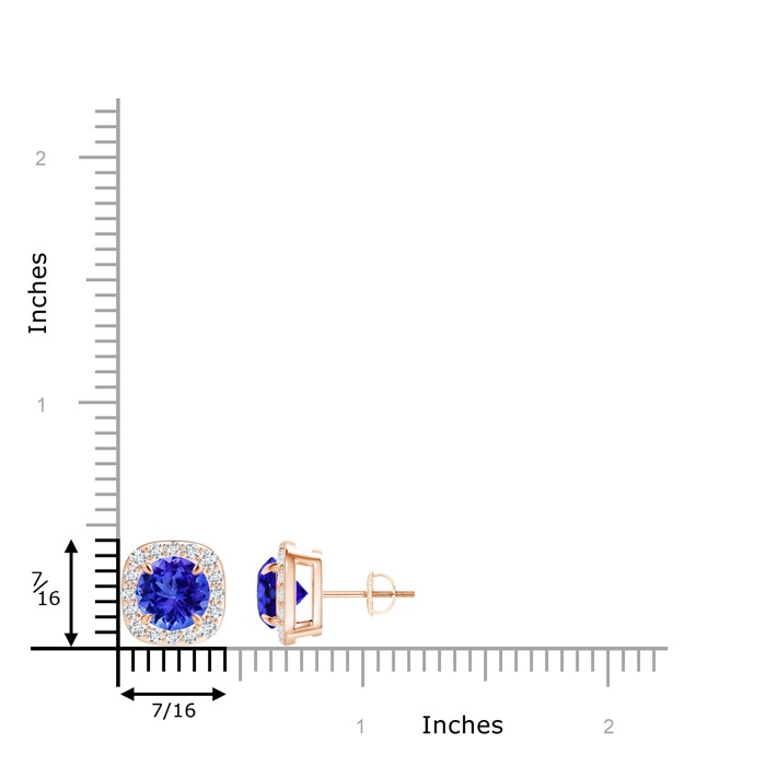 7mm AAA Claw-Set Tanzanite and Diamond Cushion Halo Stud Earrings in Rose Gold product image