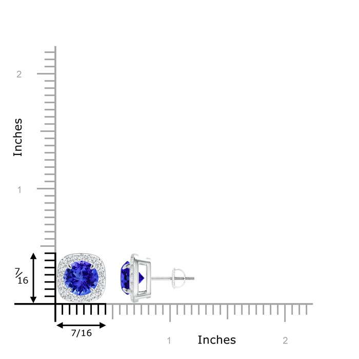 7mm AAA Claw-Set Tanzanite and Diamond Cushion Halo Stud Earrings in White Gold product image