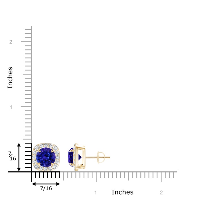 7mm AAAA Claw-Set Tanzanite and Diamond Cushion Halo Stud Earrings in Yellow Gold product image