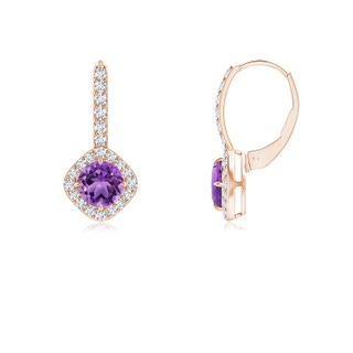 5mm AA Claw-Set Amethyst and Diamond Leverback Halo Earrings in Rose Gold