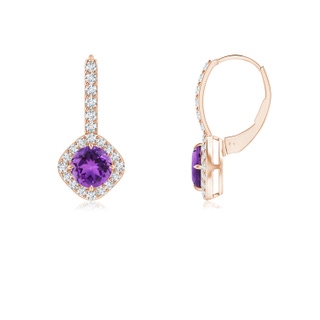 5mm AAA Claw-Set Amethyst and Diamond Leverback Halo Earrings in Rose Gold