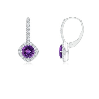 5mm AAAA Claw-Set Amethyst and Diamond Leverback Halo Earrings in P950 Platinum