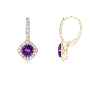 5mm AAAA Claw-Set Amethyst and Diamond Leverback Halo Earrings in Yellow Gold