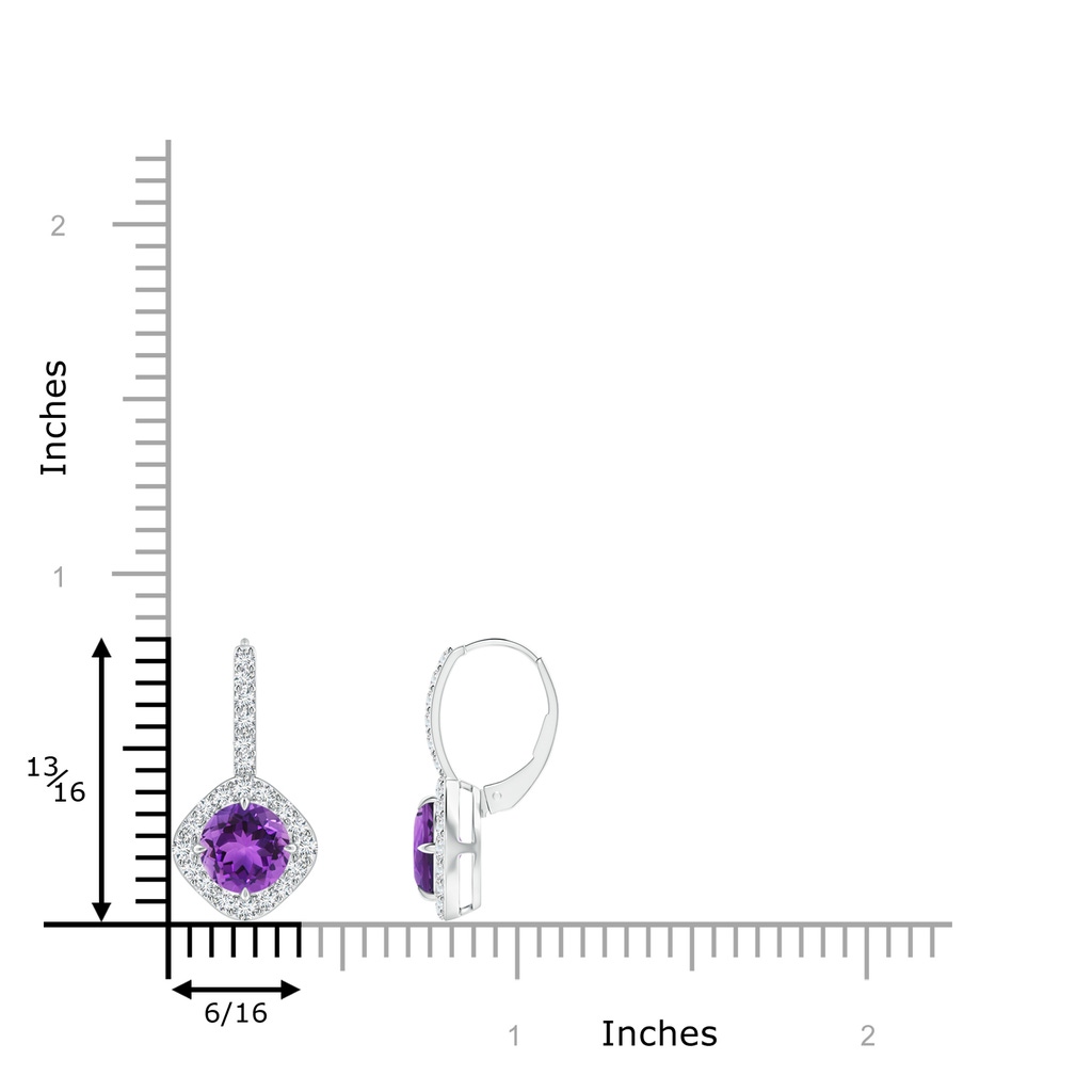 6mm AAA Claw-Set Amethyst and Diamond Leverback Halo Earrings in White Gold Ruler