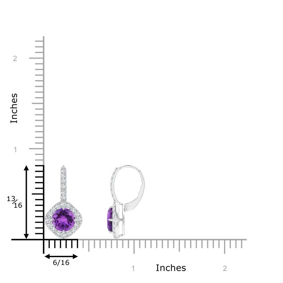 6mm AAA Claw-Set Amethyst and Diamond Leverback Halo Earrings in White Gold ruler